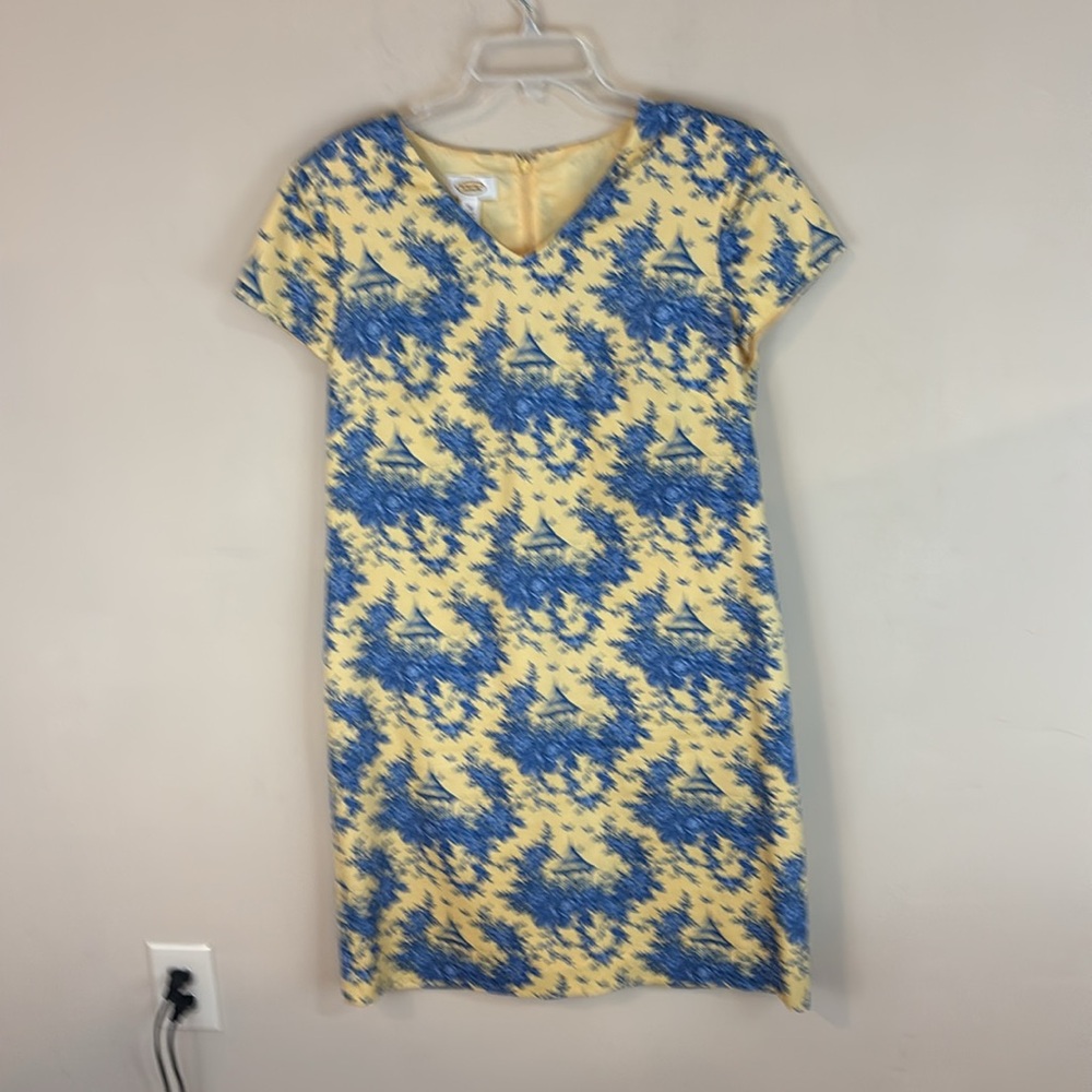 Vintage Talbots Yellow and Blue French Country Sheath Dress Size 14